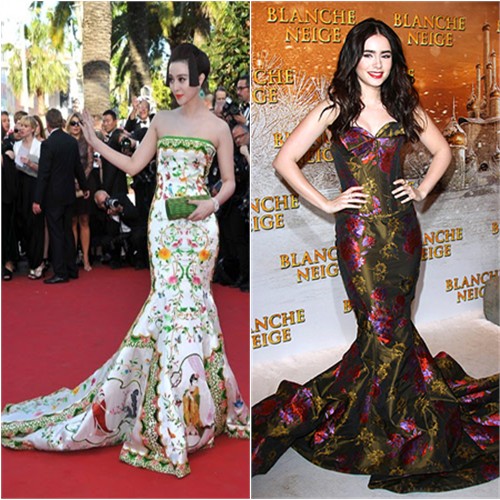 Fan's gown by Christopher Bu, purse by Elie Saab; Lily's gown by Zac Posen